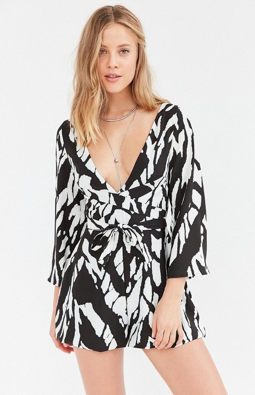 NEW Urban Outfitters x Isla Tie Waist Romper B&W $168 Size Small Abstract